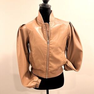 NWT‼️House of Harlow 1960 Faux Leather Puff Sleeve Bomber Jacket -XS Iced Latte